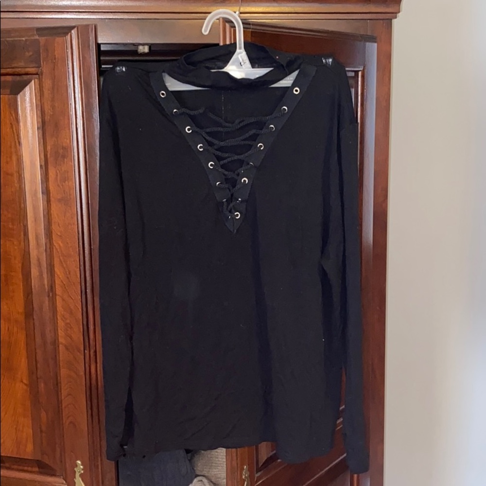 Long sleeve top with choker/lace up chest detail